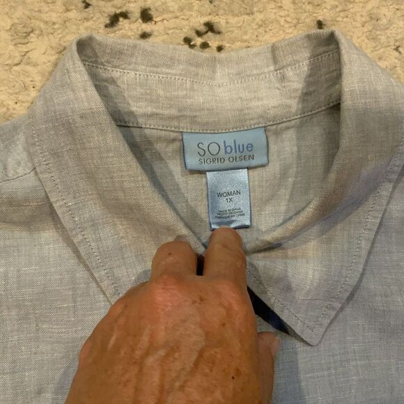 Sigrid Olsen 100% Linen Button Down Striped Shirt Size‎ 1X SO Blue - Picture 3 of 11